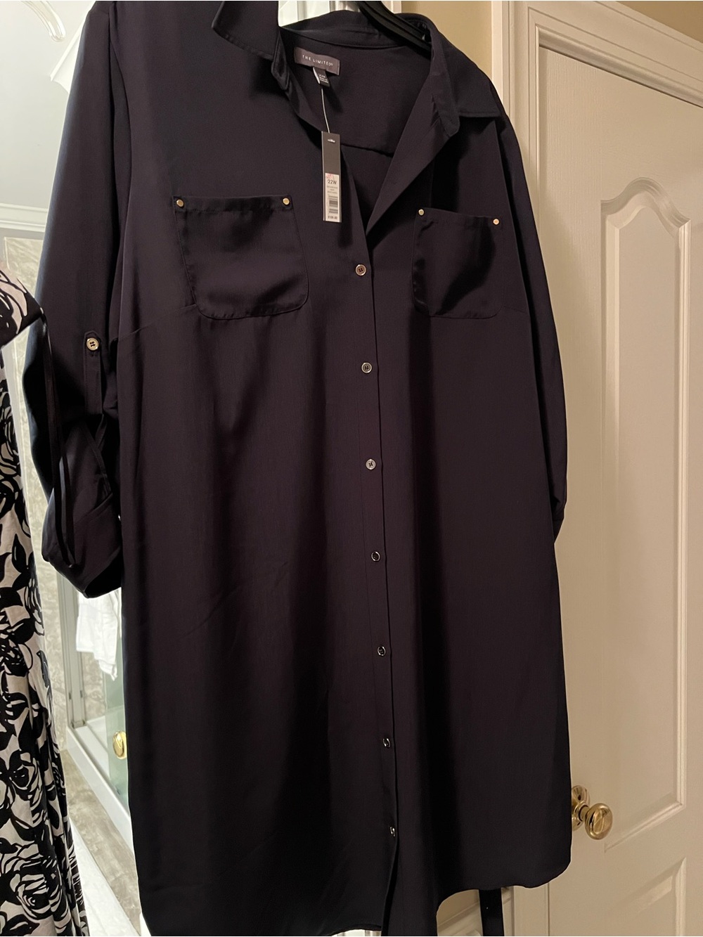 The Limited Navy Button-Front Shirt Dress